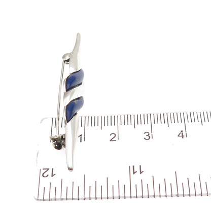 925 Sterling Silver Vintage Real Lapis Modernist Twisted Pin Brooch