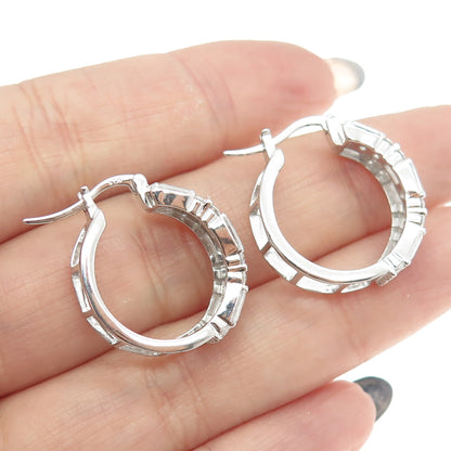 925 Sterling Silver C Z Hinged Hoop Earrings