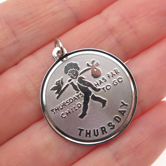 JAY POSON 925 Sterling Silver Vintage Thursday's Child Charm Pendant