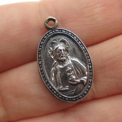 925 Sterling Silver Antique Enamel Rose Flower St. Mary Jesus Mini Slide Pendant