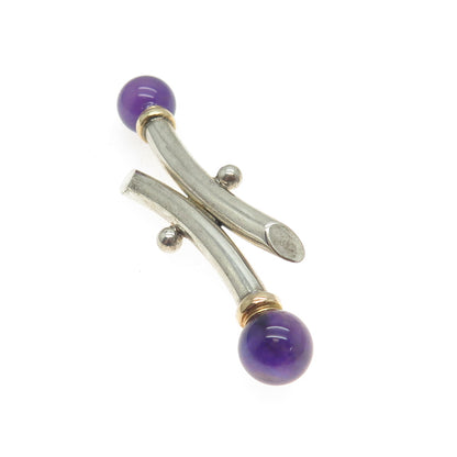 NR Nancy Rise Sterling Silver & 14K Yellow Gold Vintage Real Amethyst Pin Brooch