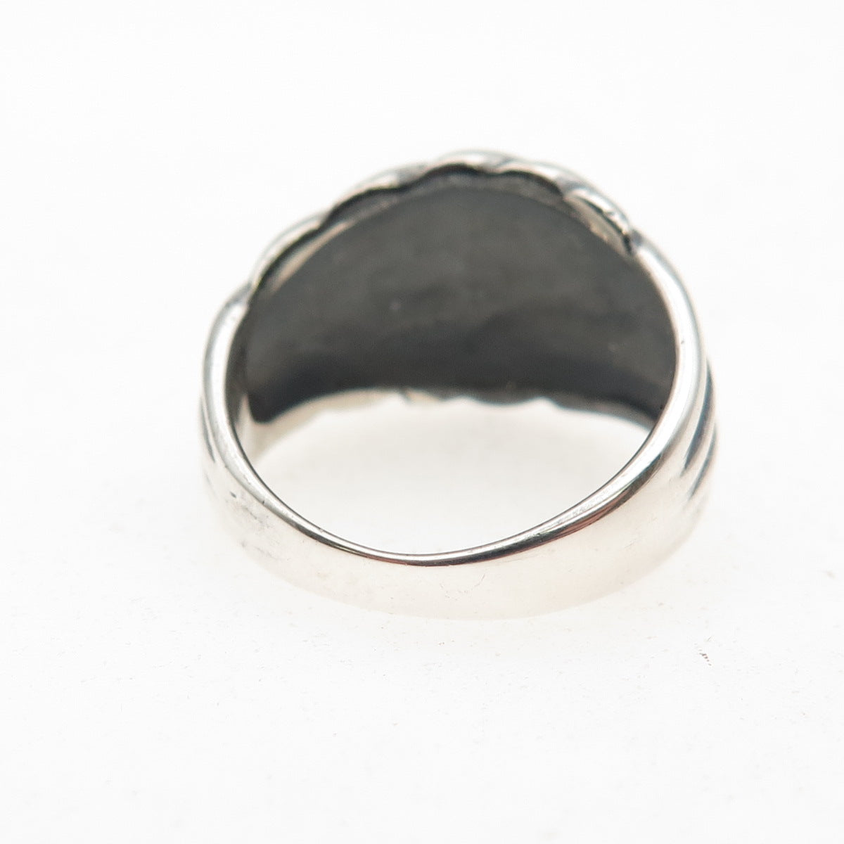 925 Sterling Silver Vintage Modernist Ribbed Oxidized Ring Size 6