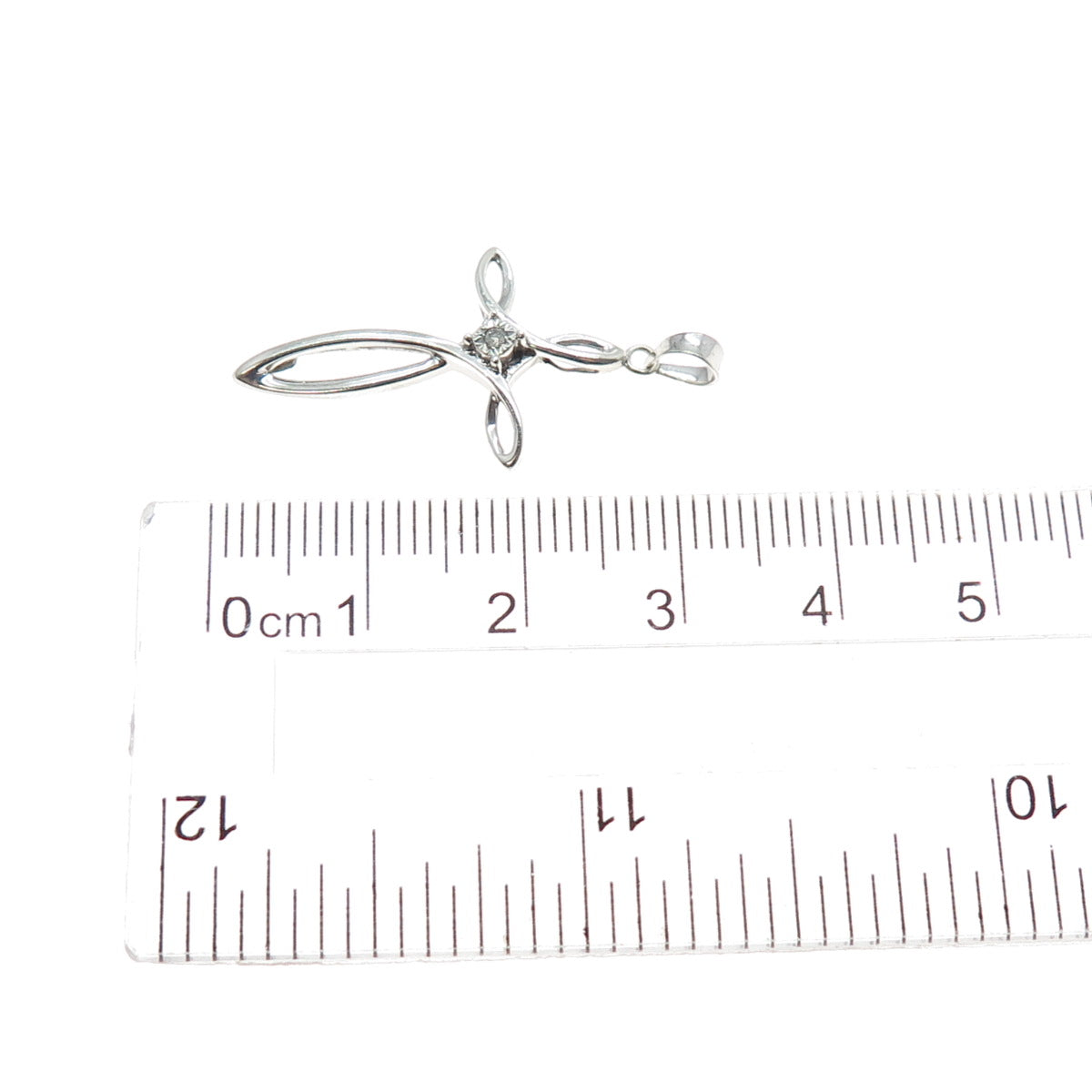 925 Sterling Silver Real Round-Cut Diamond Cross Charm Pendant