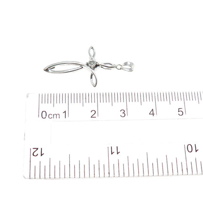 925 Sterling Silver Real Round-Cut Diamond Cross Charm Pendant