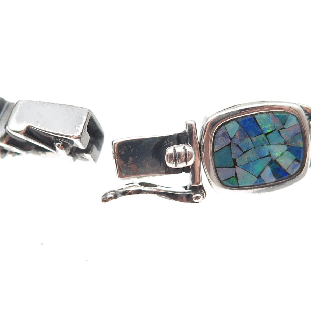Michelle Albala 925 Sterling Silver Vintage Real Opal Mosaic Bracelet 7.25"