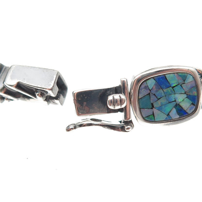 Michelle Albala 925 Sterling Silver Vintage Real Opal Mosaic Bracelet 7.25"