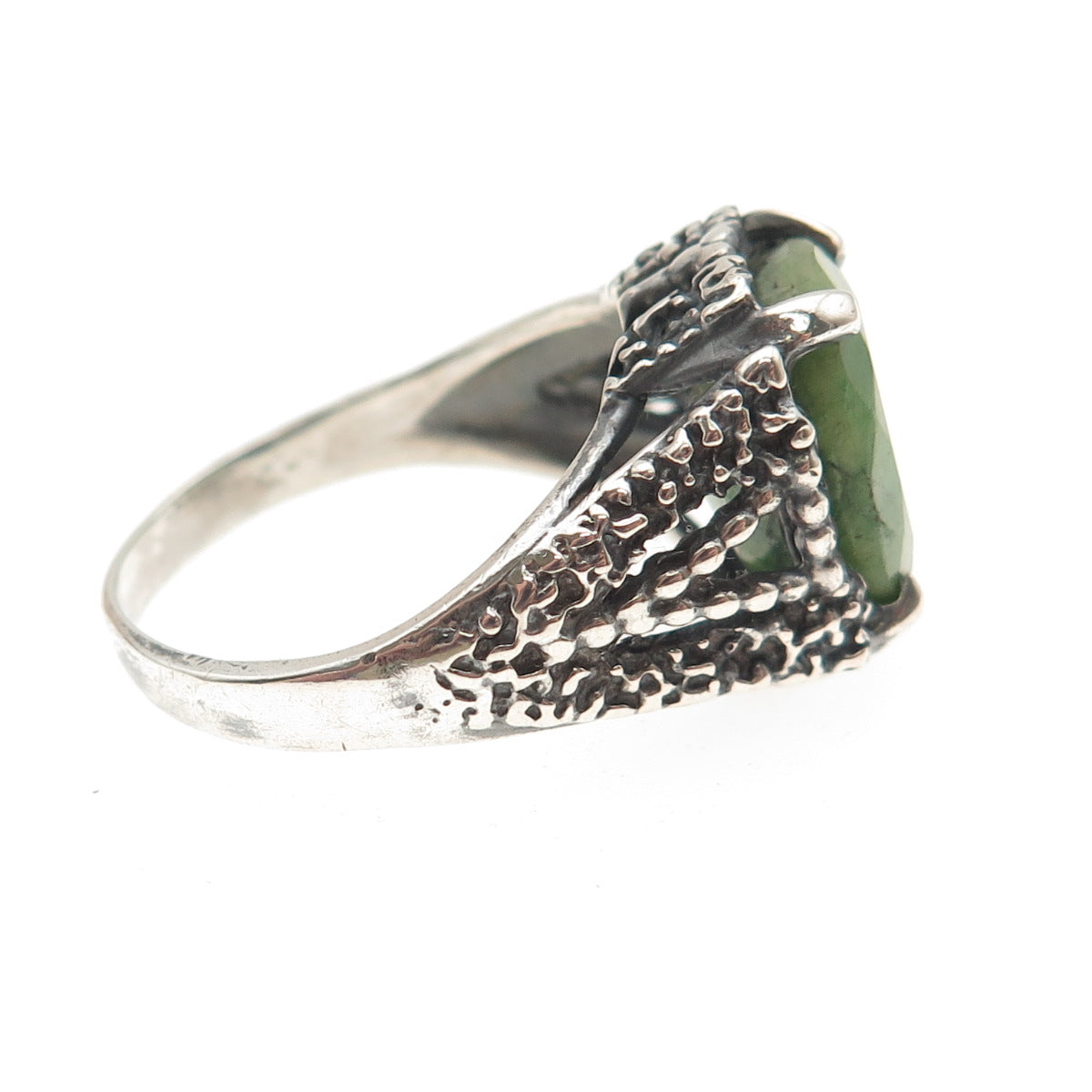 925 Sterling Silver Vintage Real Emerald Modernist Oxidized Ring Size 9.75