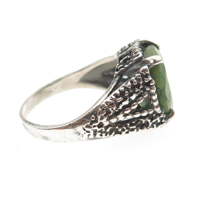925 Sterling Silver Vintage Real Emerald Modernist Oxidized Ring Size 9.75
