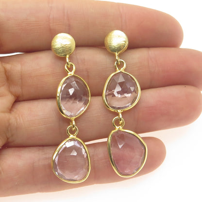 925 Sterling Silver Gold Plated Vintage Amethyst Modernist Dangle Earrings