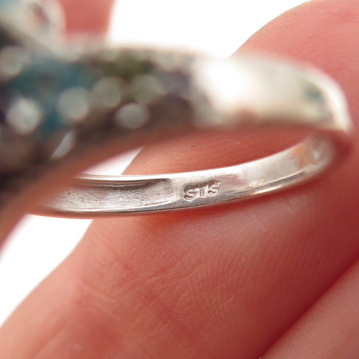 Chuck Clemency 925 Sterling Silver Real Turquoise & Multi-Gem Bypass Ring Size 6