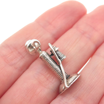 DANECRAFT 925 Sterling Antique Art Deco Retro Candlestick Phone 3D Mini Pendant