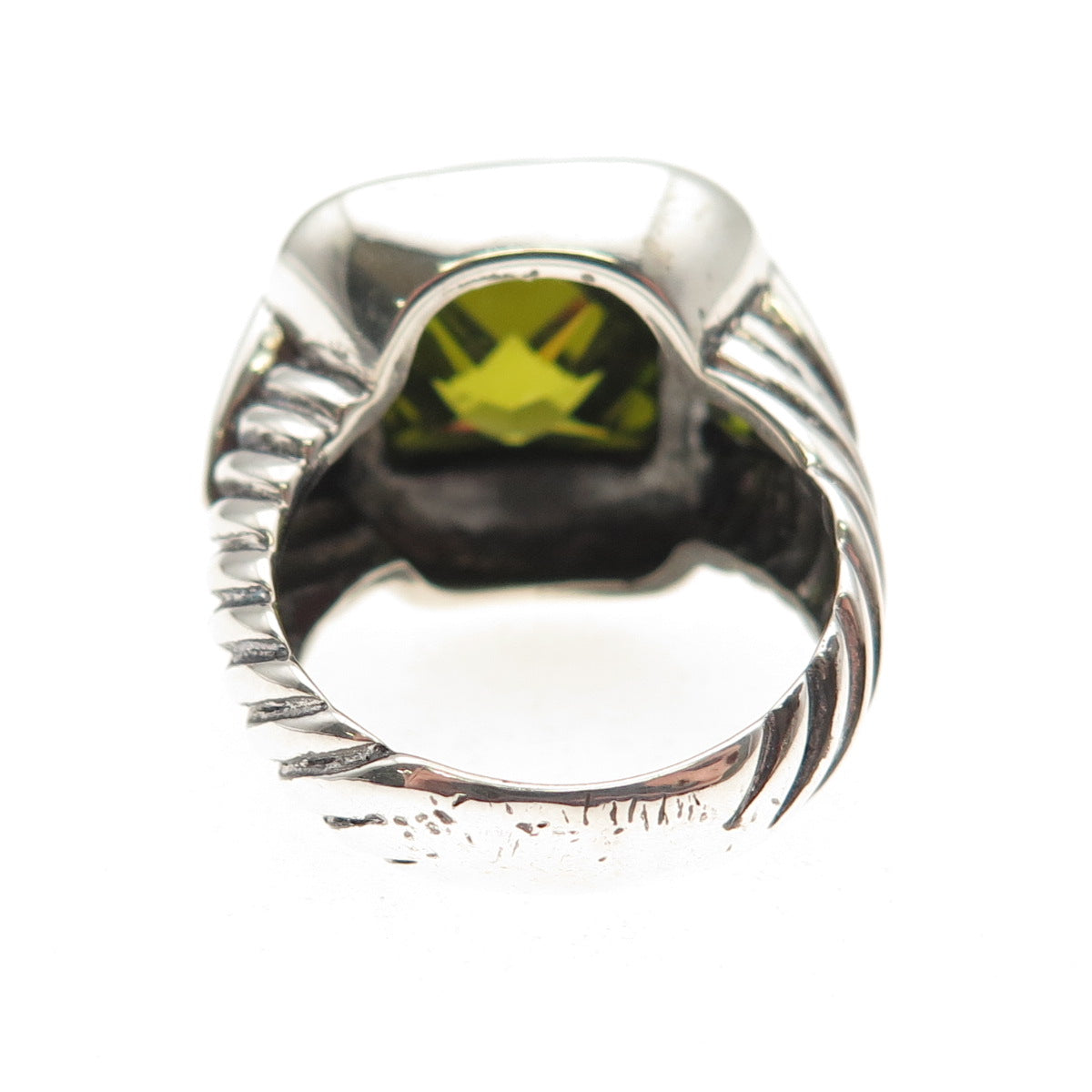 925 Sterling Silver Vintage Green C Z Oxidized Ring Size 7.25