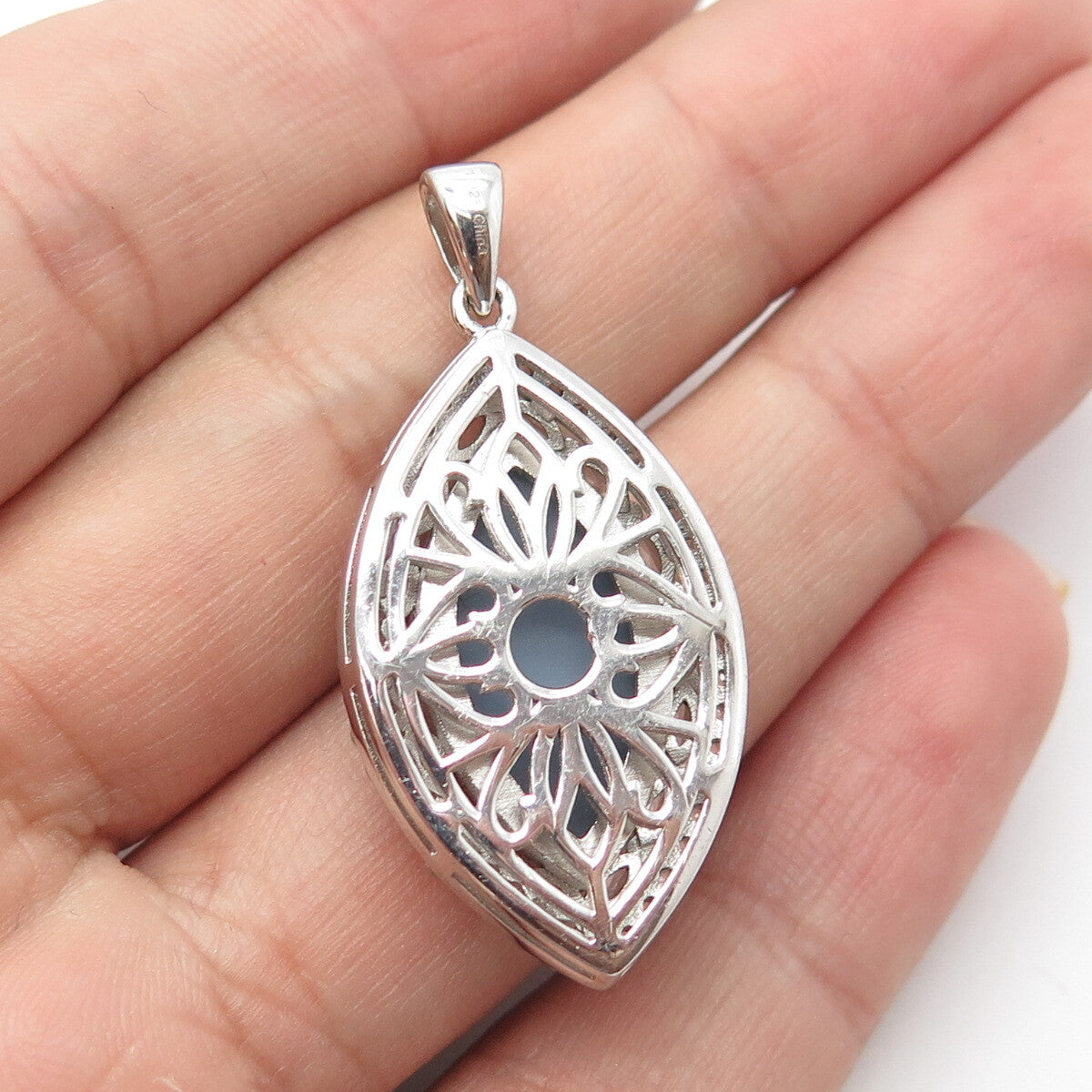 925 Sterling Silver Real Colorful Druzy & C Z Pendant