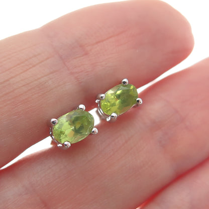 925 Sterling Silver Real Oval-Cut Peridot Stud Earrings