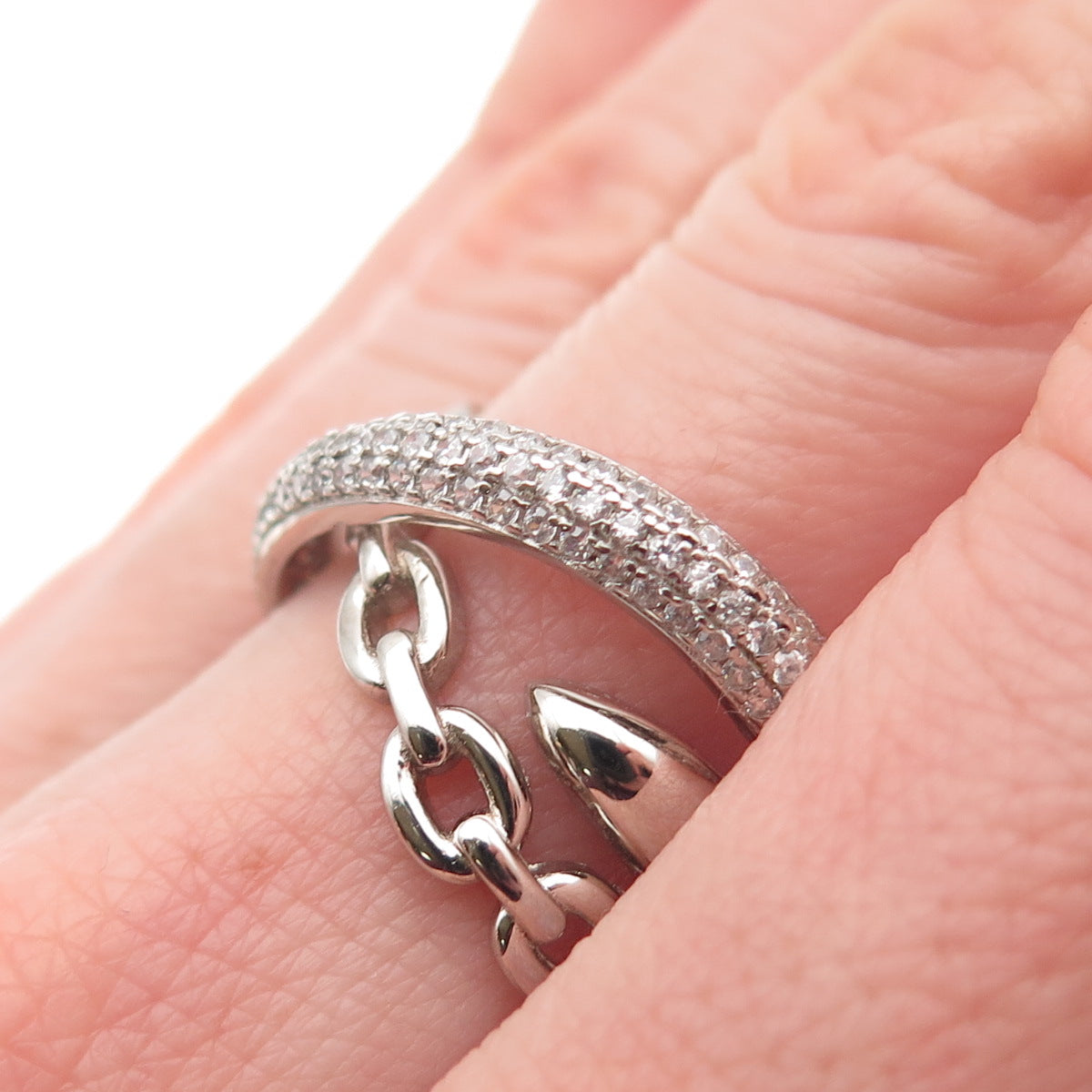 925 Sterling Silver Round-Cut C Z Multi-Link Crossover Ring Size 8.25