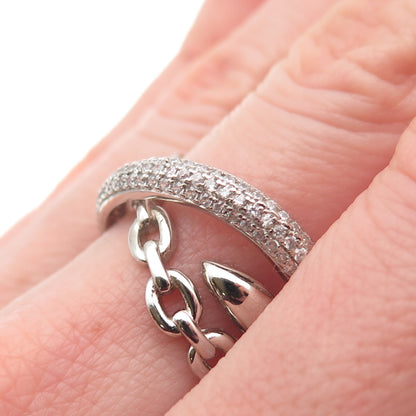 925 Sterling Silver Round-Cut C Z Multi-Link Crossover Ring Size 8.25