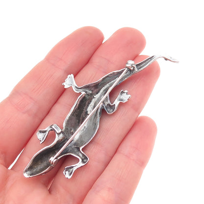 925 Sterling Silver Vintage Lizard Oxidized Pin Brooch