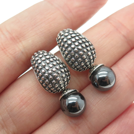 925 Sterling Silver Vintage Real Hematite Alligator Pattern Oxidized Earrings