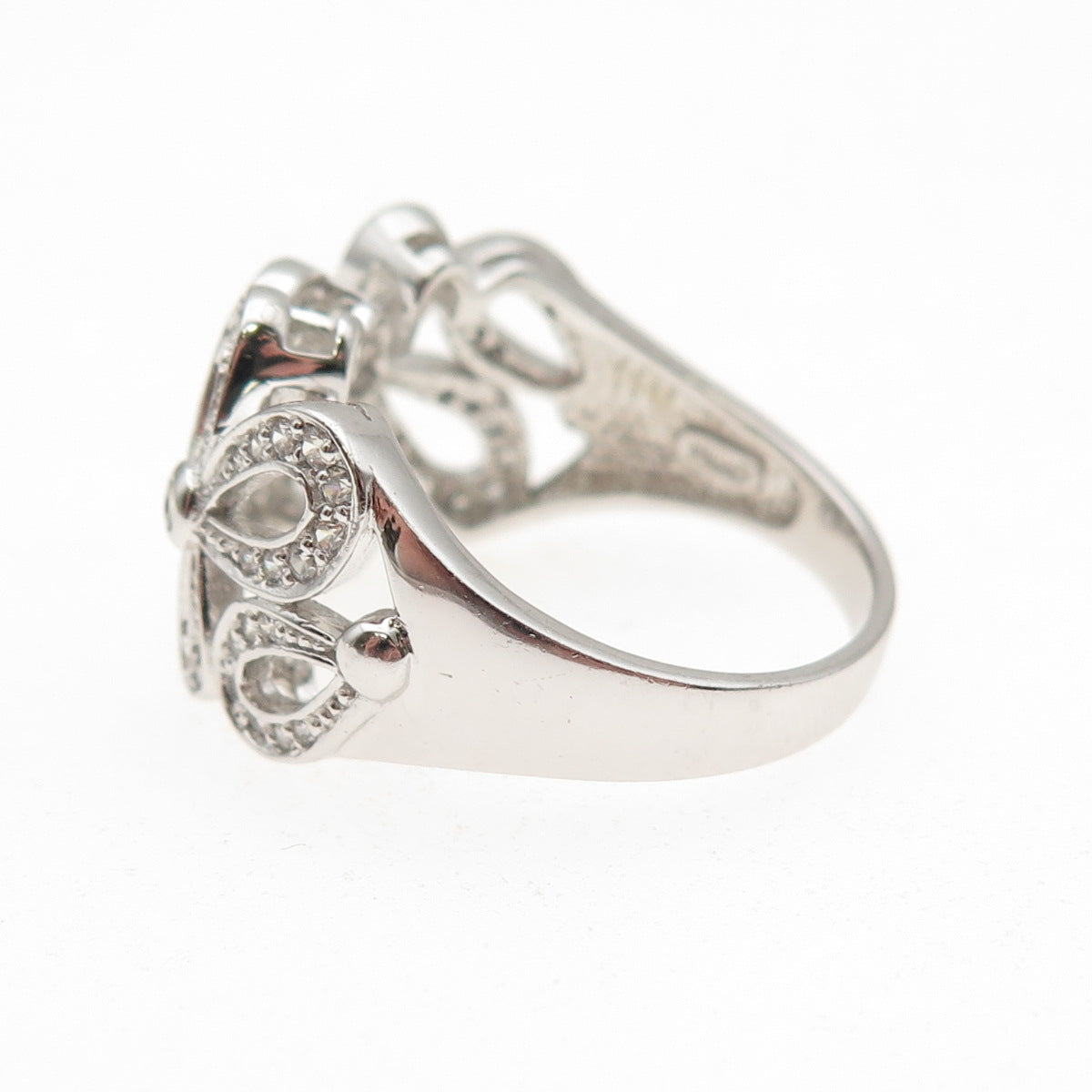 925 Sterling Silver Round-Cut C Z Floral Ring Size 7.25