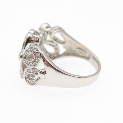 925 Sterling Silver Round-Cut C Z Floral Ring Size 7.25