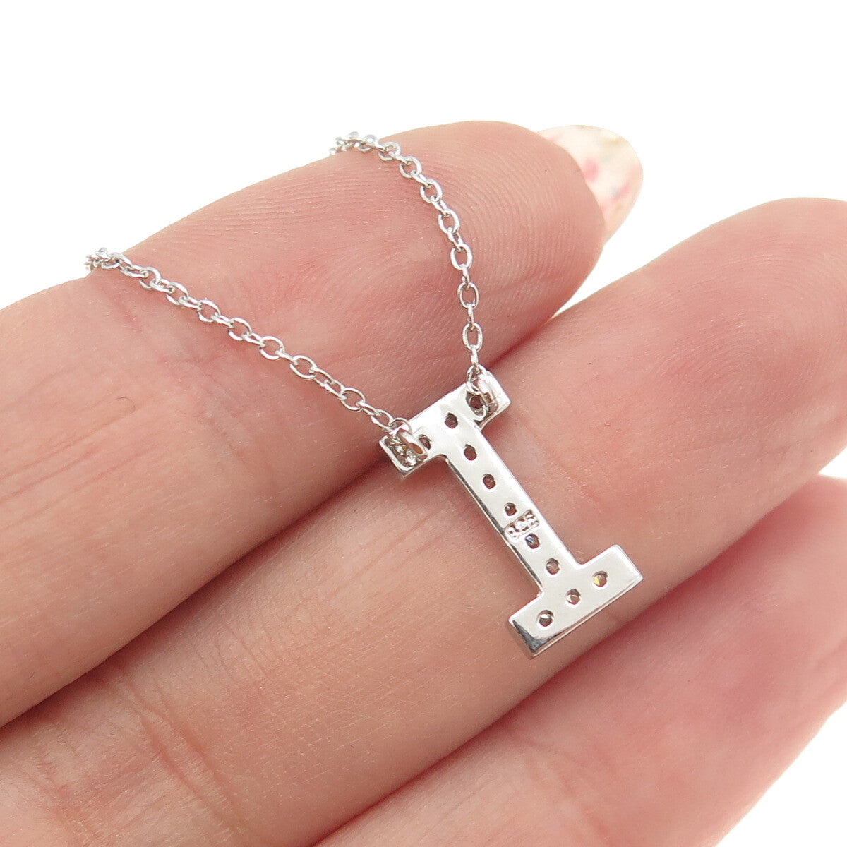 925 Sterling Silver C Z Letter "I" Initial Rolo Chain Necklace 18-20"