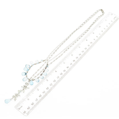 925 Sterling Vintage Real Blue Topaz & Clear Quartz Double Chain Necklace 20"