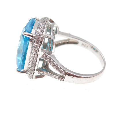 925 Sterling Silver Blue & White C Z Ring Size 7.25