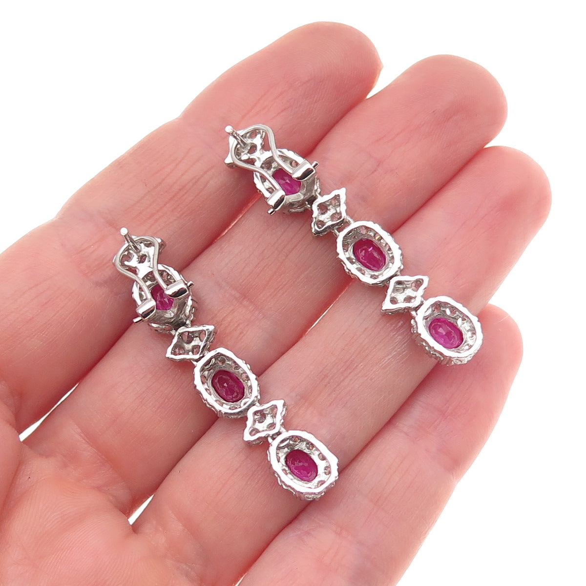 925 Sterling Silver Lab-Created Ruby & C Z Bohemian Omega Back Earrings