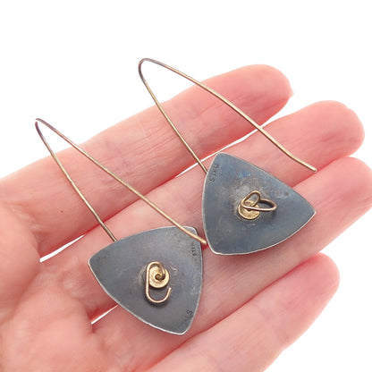 Keith Lewis Sterling Silver 2-Tone Vintage Real Red Garnet Modernist Earrings