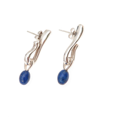 Angela Cummings 925 Sterling Silver Vintage Real Lapis Modernist Dangle Earrings