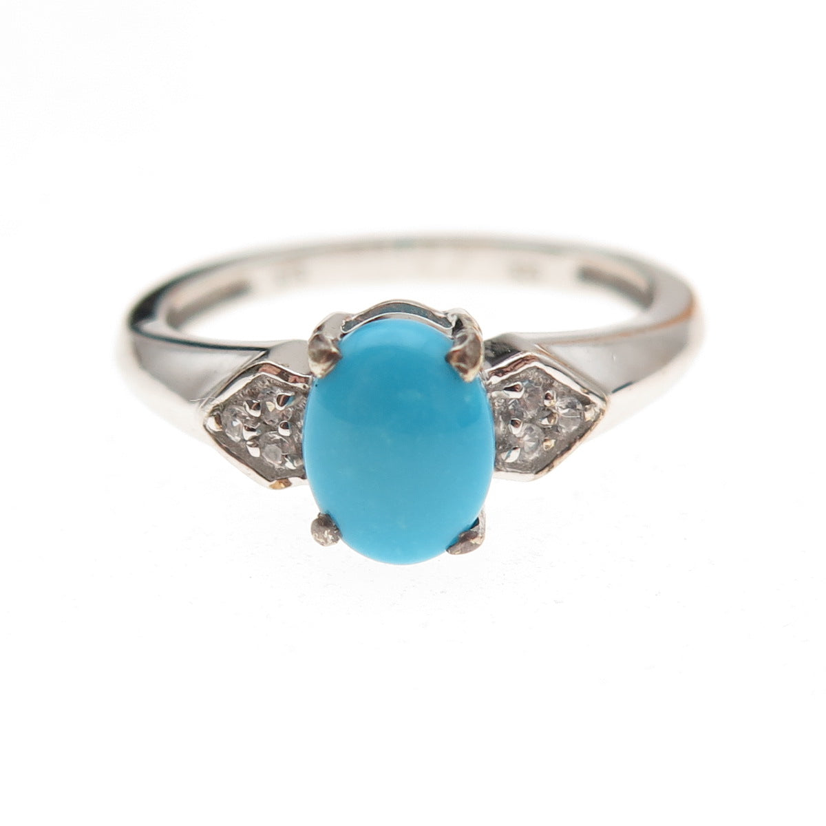 Chuck Clemency 925 Sterling Silver Real Turquoise & White Topaz Ring Size 8.25