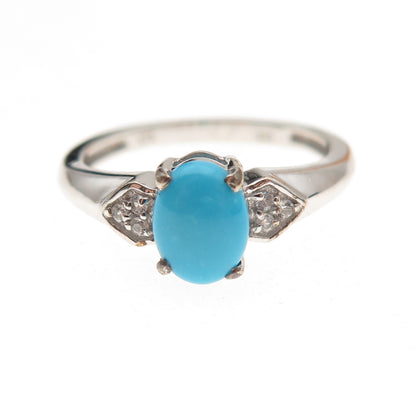 Chuck Clemency 925 Sterling Silver Real Turquoise & White Topaz Ring Size 8.25