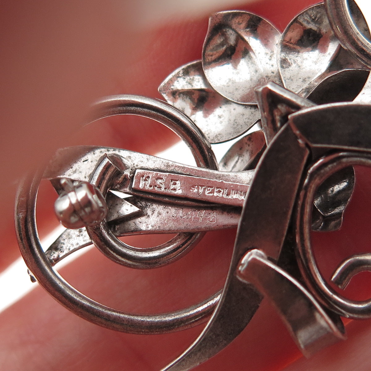 Harry S Bick 925 Sterling Silver Vintage Floral Oxidized Pin Brooch
