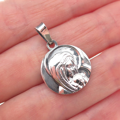 925 Sterling Silver Vintage Italy St. Mary & Jesus Religious Charm Pendant