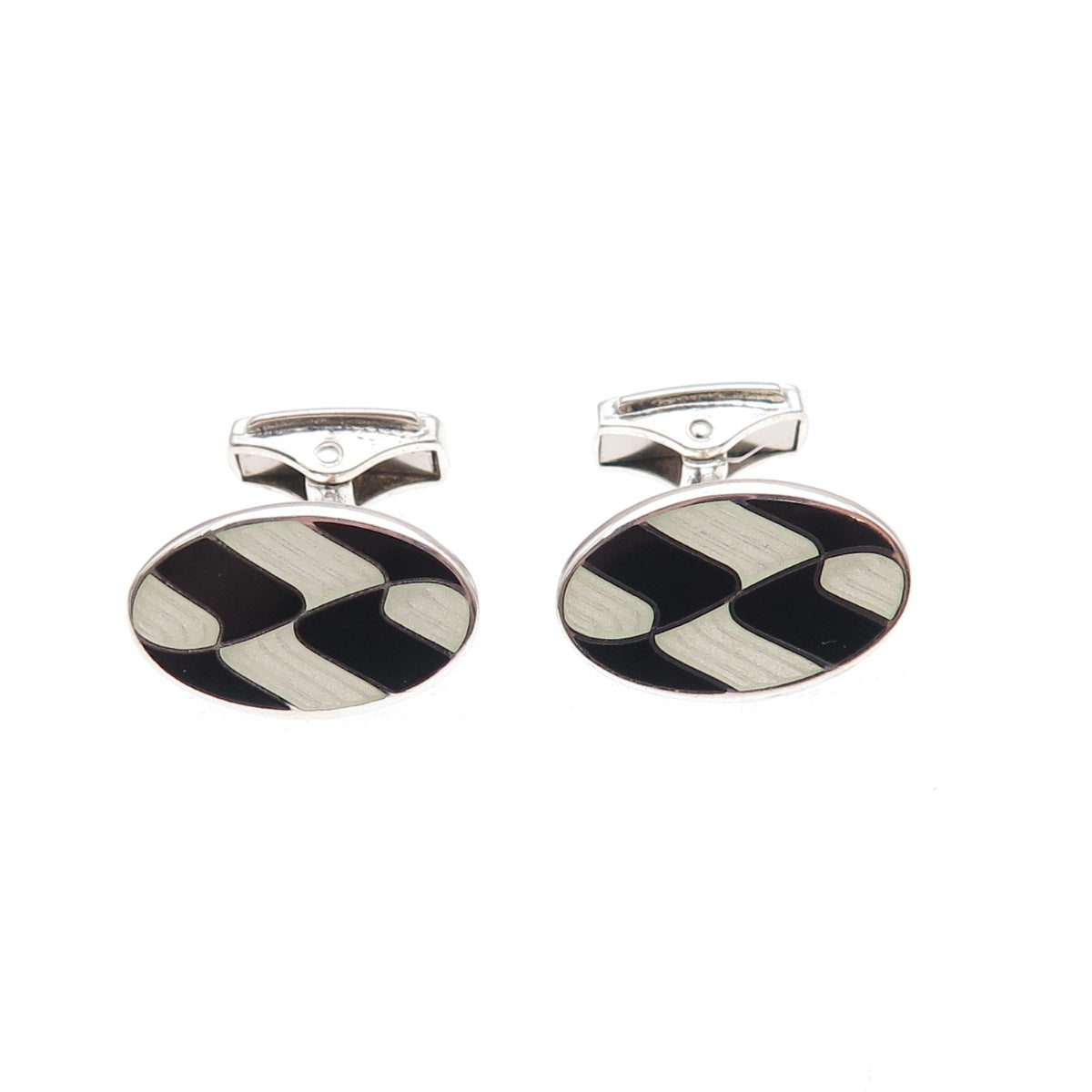 Birch & Gaydon 925 Sterling Silver Vintage England Enamel Modernist Cufflinks