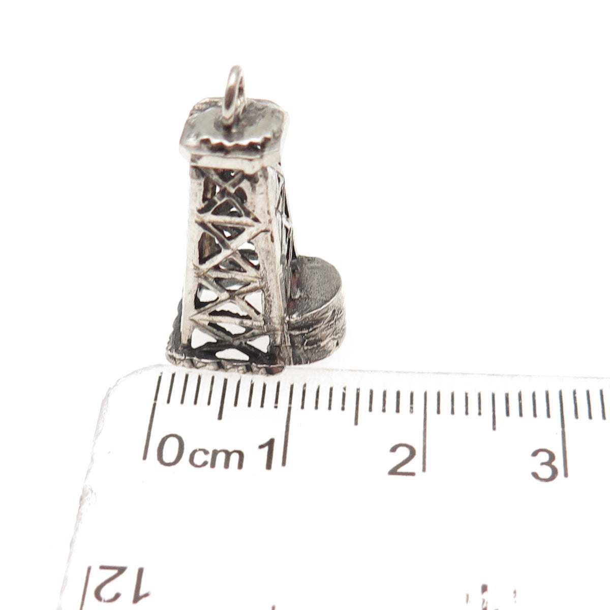 925 Sterling Silver Vintage Oil Derrick Oxidized 3D Charm Pendant