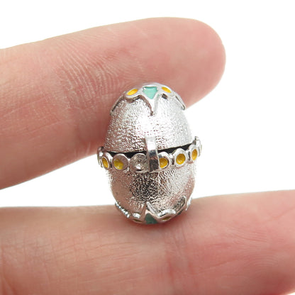 925 Sterling Silver Antique Art Deco Colorful Enamel Easter Bunny Locket Pendant