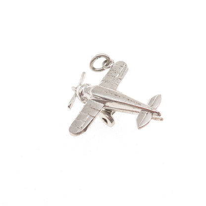 925 Sterling Silver Antique Retro Airplane Movable 3D Mini Charm Pendant