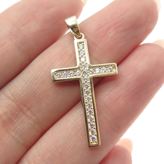 14K Yellow Gold Round-Cut C Z Cross Religious Charm Pendant