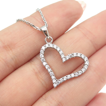 925 Sterling Silver Round-Cut C Z Open Heart Cable Chain Necklace 16"