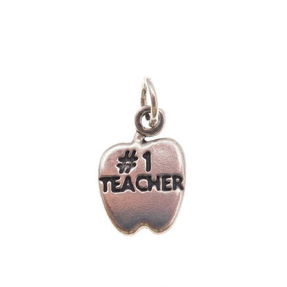 Sundancer 925 Sterling Silver Vintage #1 Teacher Apple Oxidized Charm Pendant