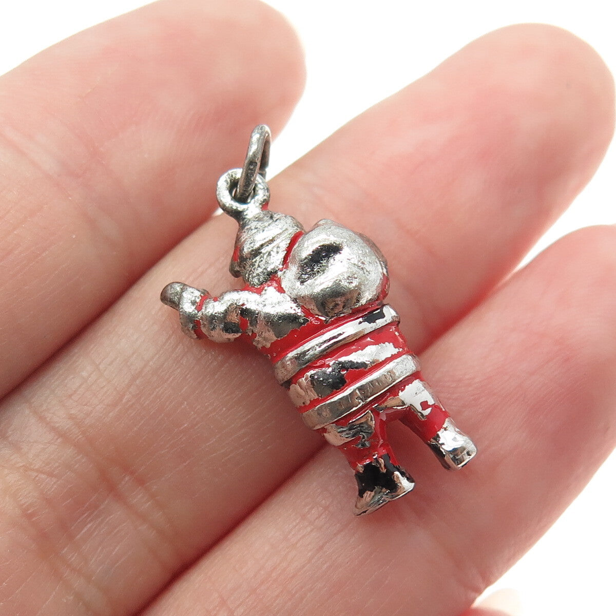 GRIFFITH & SONS CO 925 Sterling Silver Antique Enamel Santa Christmas Pendant