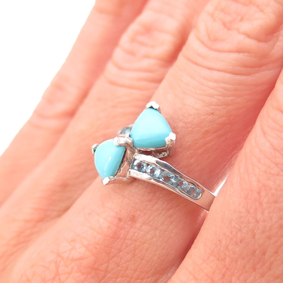 Chuck Clemency 925 Sterling Silver Real Turquoise & Blue Topaz Ring Size 8.25