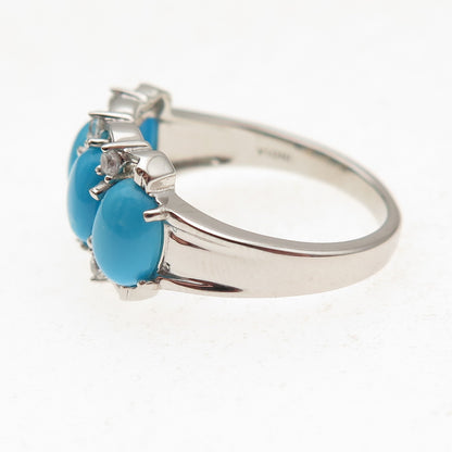 925 Sterling Silver Real Sleeping Beauty Turquoise & White Topaz Ring Size 8