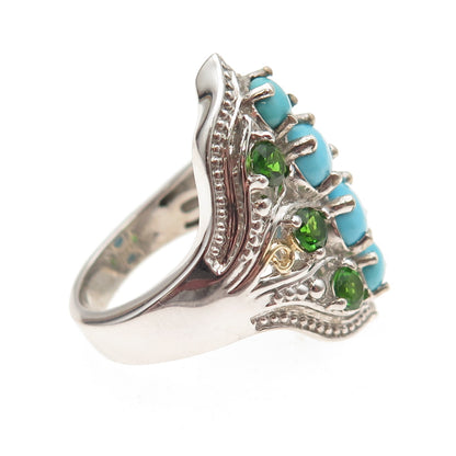 Chuck Clemency Sterling Silver 2-Tone Real Turquoise & Tanzanite Ring Size 8.25