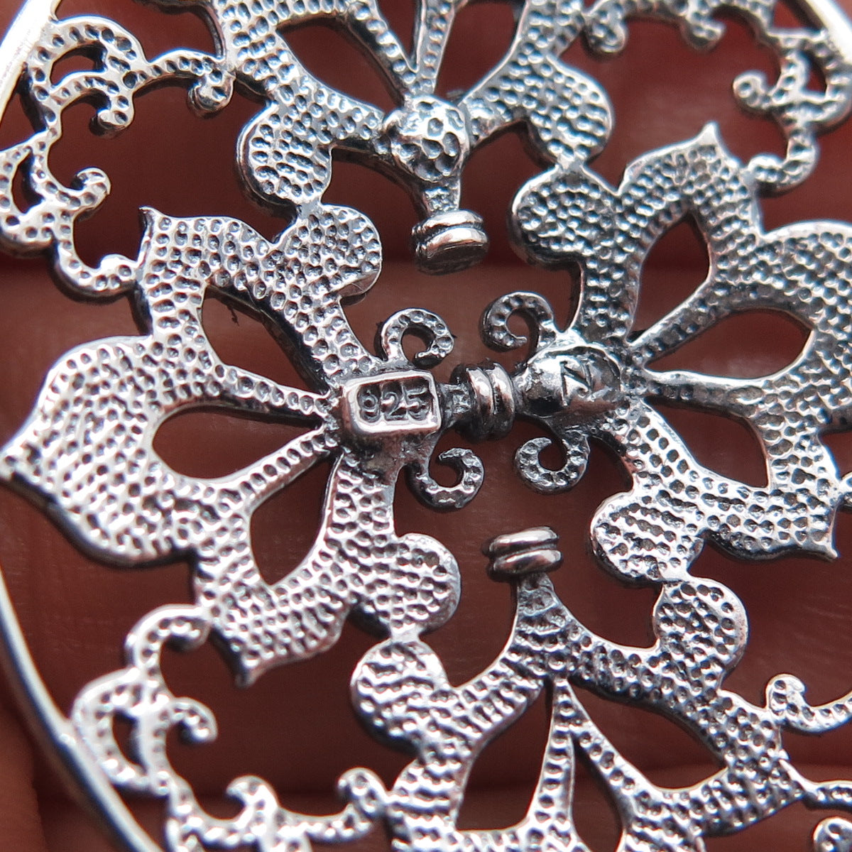 925 Sterling Silver Vintage Floral Oxidized Pendant