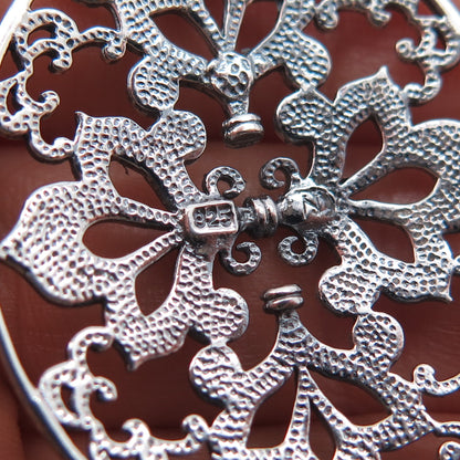 925 Sterling Silver Vintage Floral Oxidized Pendant