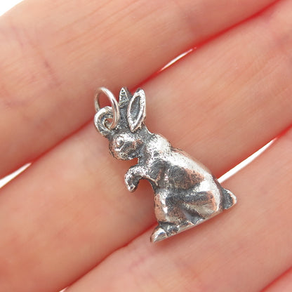 925 Sterling Silver Vintage Easter Bunny Oxidized Minimalist Charm Pendant