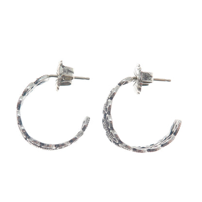 925 Sterling Silver Vintage Heart Ornate Oxidized Hoop Earrings