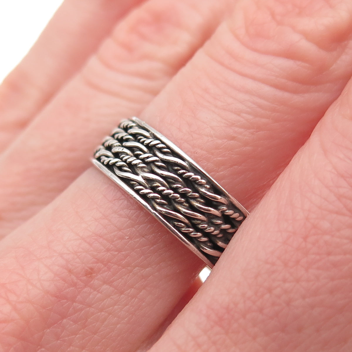 925 Sterling Silver Vintage Twisted Wire Oxidized Band Ring Size 9